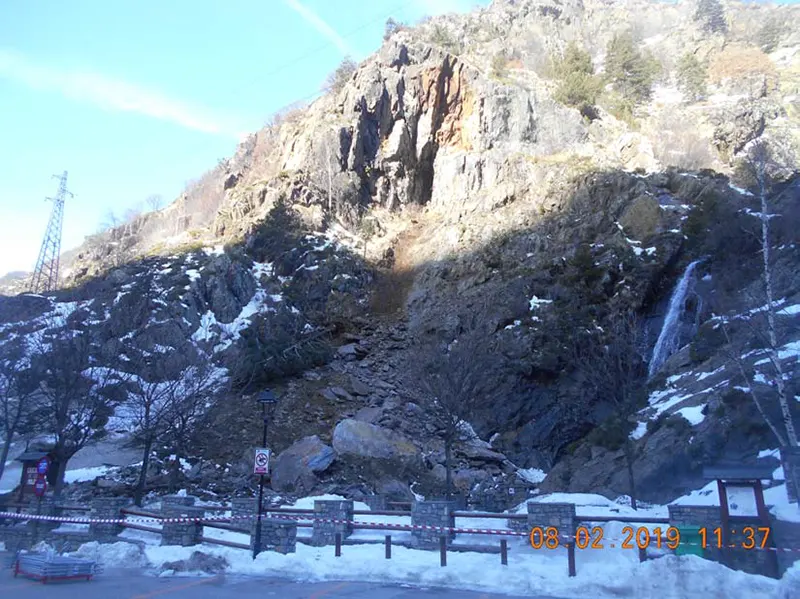 La cascada de Moles a Canillo amb despreniment del vessant (fotografia Valentí Turu)